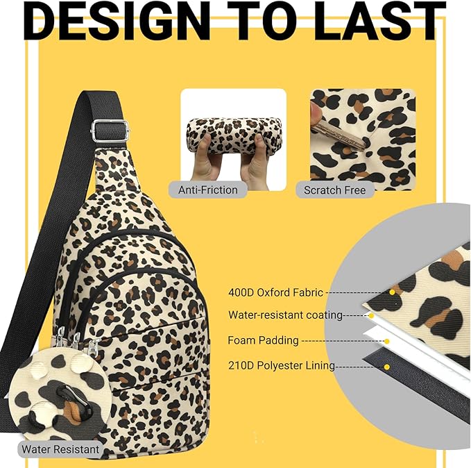 Crossbody Bags for Women, Sling Bag for Men, Small Hiking Backpack Anti Theft Lightweight for Outdoors Travel (M, Leopard）