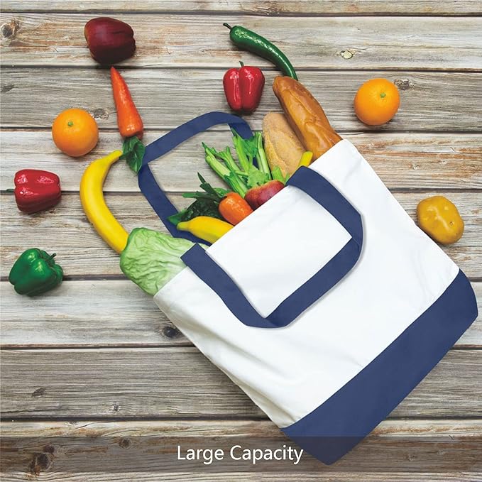 TOPDesign 3-Pack Super Strong Large 12oz Cotton Canvas Tote Bags, Reusable Grocery Shopping Cloth Bags, Fashionable Two-Tone Totes for Crafts, DIY Your Creative Designs