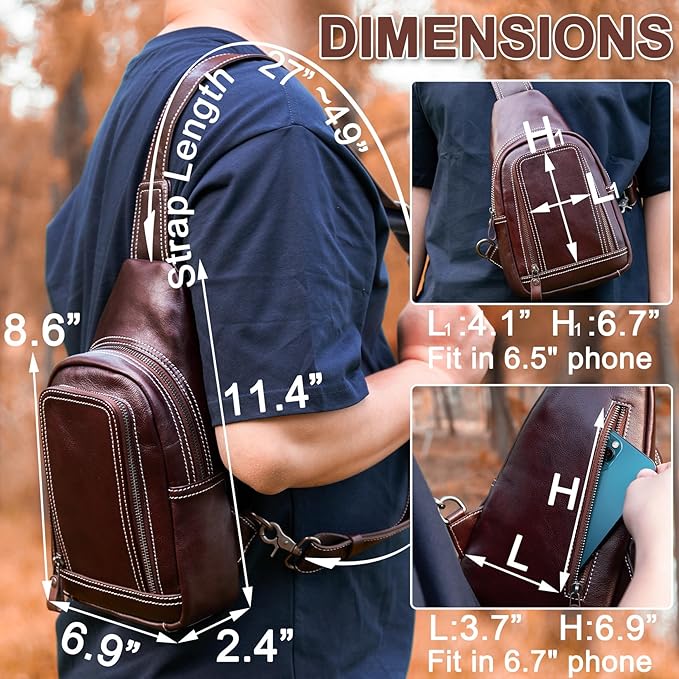Genuine Leather Sling Bag for Men and Women Crossbody Shoulder Bag Sling Backpack Chest Purse Cross Body Pouch