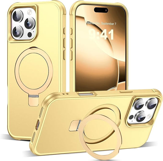 Compatible with iPhone 16 Pro Case with Invisible Magnetic O-Ring Stand Military-Grade Case for iPhone 16 Pro 6.3" [Compatible with Mag-Safe][Great Grip Feeling], Gold
