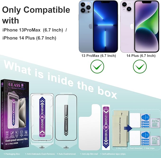 2 Pack Screen Protector Tempered Glass for iPhone 12 Pro Max 6.7-Inch Auto Dust Removal, No Bubbles, High Definition Clear, Easy Installation