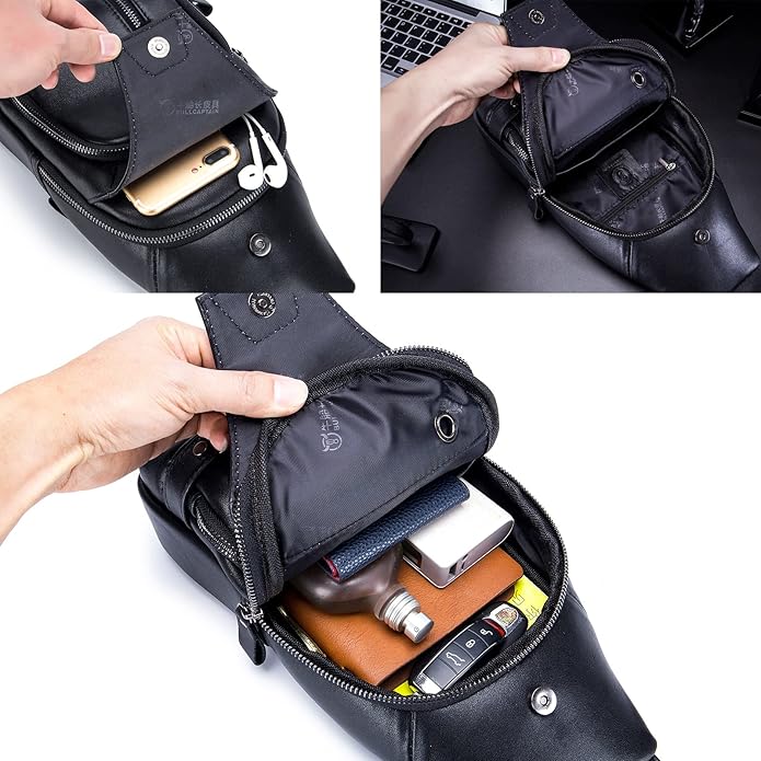 LUKZIJAES Genuine Leather Sling Bag for Men