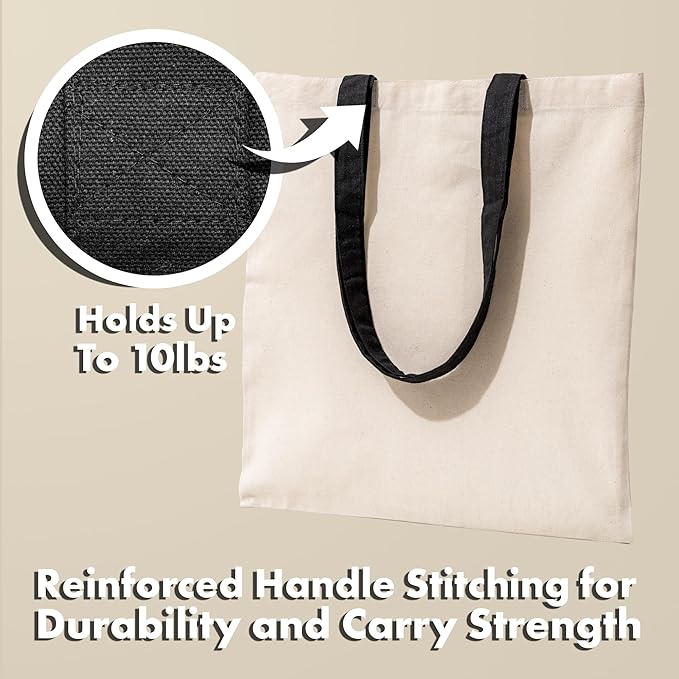 Carrywell |Not Made In China| 6 Pack Cotton Tote Bags, Lightweight Reusable Grocery Shopping Bag, Blank Bulk Cloth Totes with Handles, Great For Custom Screen Print and Gifts (15"x16")