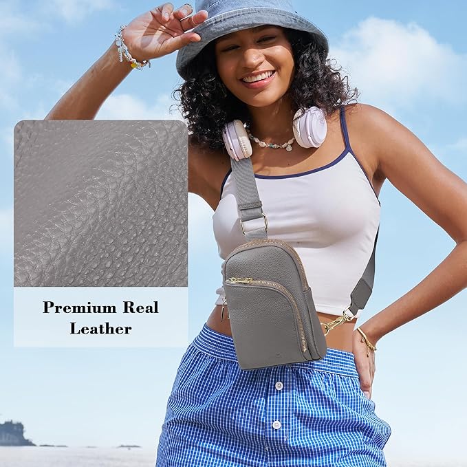 INICAT RFID Blocking Sling Bag Leather Crossbody Bags for Women Fanny Pack Cross Body for Woman Chest Bag for Travel 1.9L