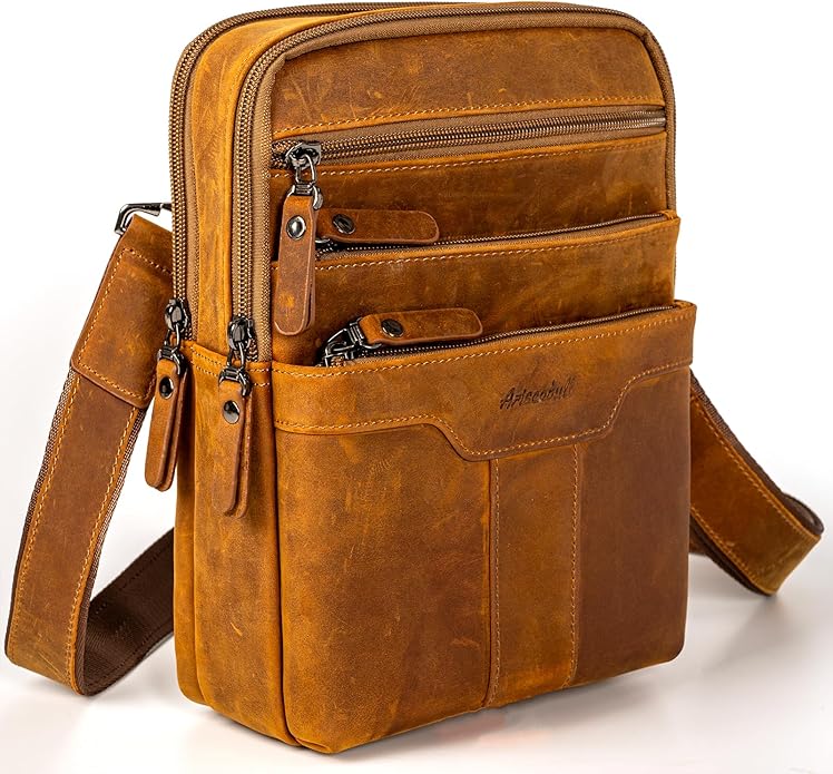 Leather Messenger Bag for Men, Small Leather Sling Shoulder Bag Messenger Pack for Men, Man Purse
