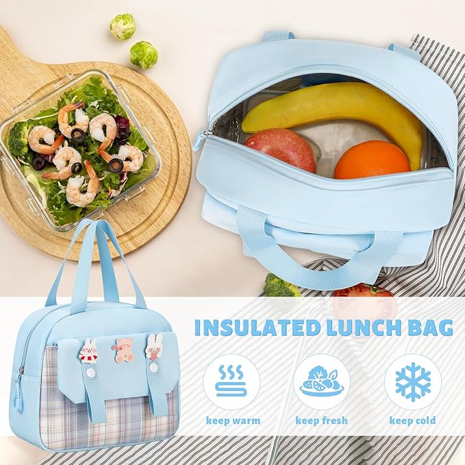 Backpack for Girls, 3PCS Kids Girls Backpacks with Lunch Bag Pencil Case for School, Cute Bookbag Teens Backpack for Kindergarten Preschool Elementary Middle School, Blue