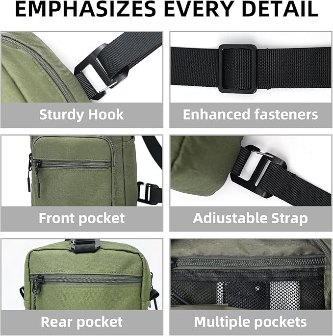 Waterproof Sling Bag For Men, Small Nylon Crossbody Sling Backpack With Multi Pockets, Adjustable Chest Bag For Travel, Hiking, Workout - Green