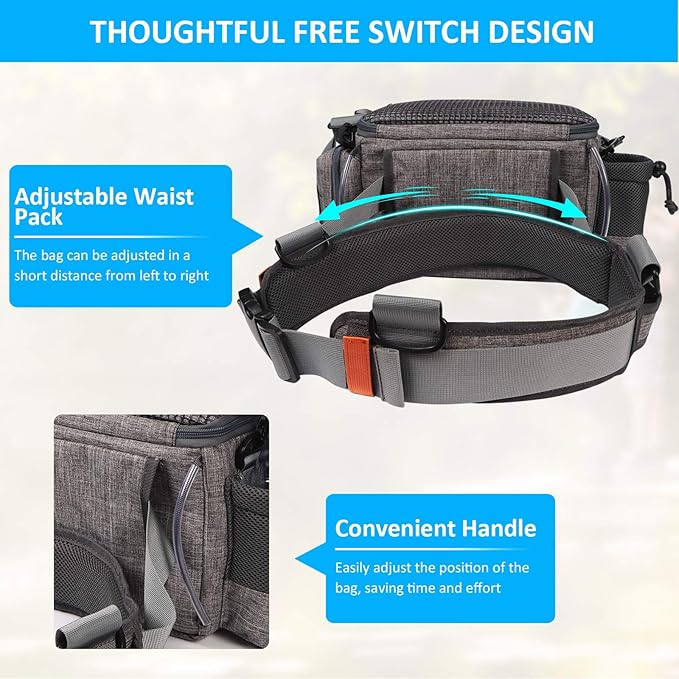 YVLEEN Sling Fishing Tackle Bag - Outdoor Tackle Box - Water-Resistant Waist Bag Cross Body Fly Fishing Sling Pack
