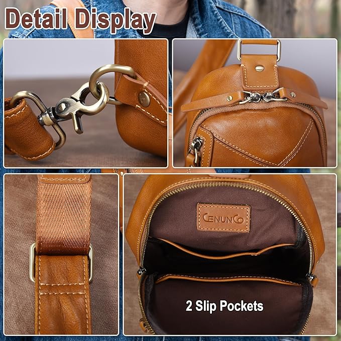 Genuine Leather Sling Bag for Men and Women Crossbody Shoulder Bag Sling Backpack Chest Purse Carry on Daypack