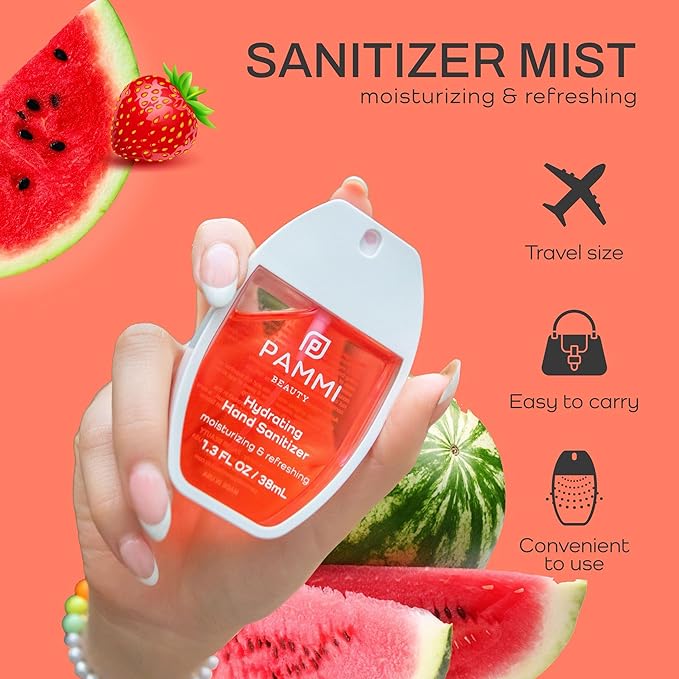 PAMMI Hand Sanitizer Spray Travel Size - Mini Scented Hand Sanitizer Spray Quicky Dry, Pocket Scented Hand Saniztier - 600-Sprays (2 Packs (Strawberry Watermelon))