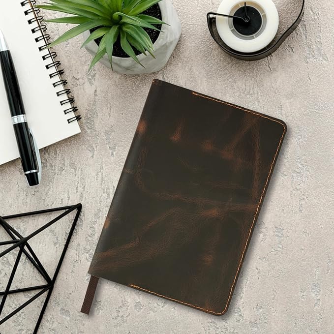 A5 Leather Journal Cover, Refillable Journal Cover for Large Moleskine, Leather Handmade Notebook Cover, A5 Diary Cover, Refill Size 5.75x8.25 inches, Large Leather Journal Cover (Brown)