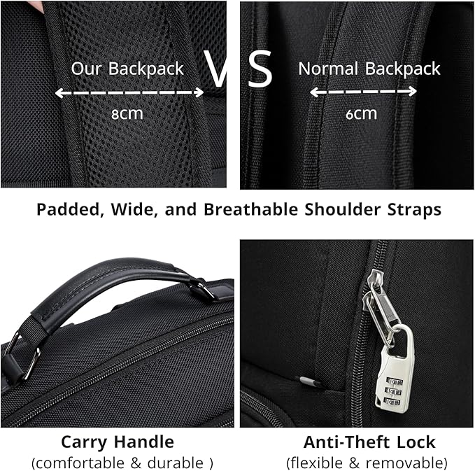Laptop Backpack for Men & Women - USB Charging Port Anti Theft Water Resistant Business College Backpack Fits 15.6 Inch Laptop,Black 30L
