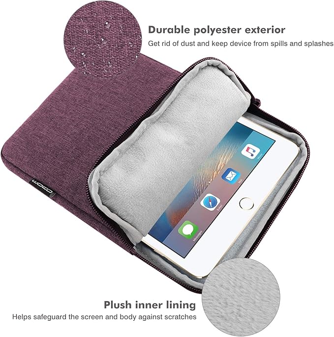 MoKo 7-8 Inch Tablet Sleeve Bag, Polyester Pouch Cover Case Fits iPad Mini (A17 Pro) 8.3" 2024, iPad Mini 6/5/4/3/2/1, Samsung Galaxy Tab S2 8.0, Tab A 8.0, ZenPad Z8s 7.9,Purple