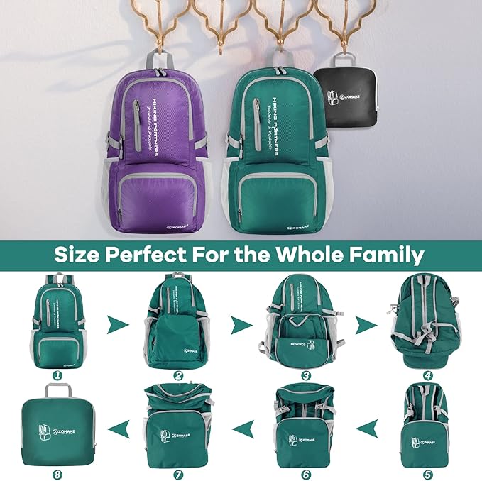 ZOMAKE Lightweight Packable Backpack, 35L Light Foldable Hiking Backpacks Water Resistant Collapsible Daypack for Travel(Dark Green)