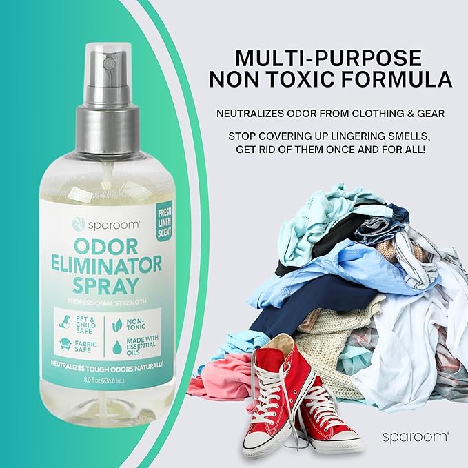 SpaRoom Odor Eliminator Spray – Home Freshener for Strong Smells, Smoke and Pet Neutralizer, Bathroom and Car Deodorizer with Plant-Based Ingredients, 8oz Zero-Residue Linen Formula