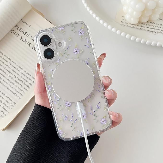 ZTOFERA for iPhone 16 Magnetic Case Compatible with Magsafe,Aesthetic Floral Pattern Design Cute for Girl Women,Anti-Drop Protective Hard Phone Cover for iPhone 16-Daisy