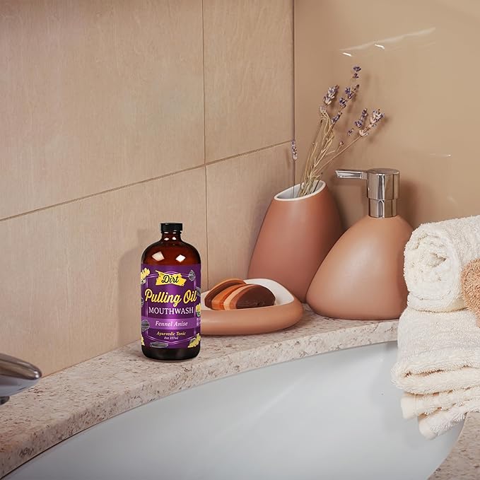 THE DIRT Oil Pulling Mouthwash - Gluten Free - Removes Plaque, Tartar, Bad Breath & Whitens Teeth (Fennel Anise, 8 Ounce)