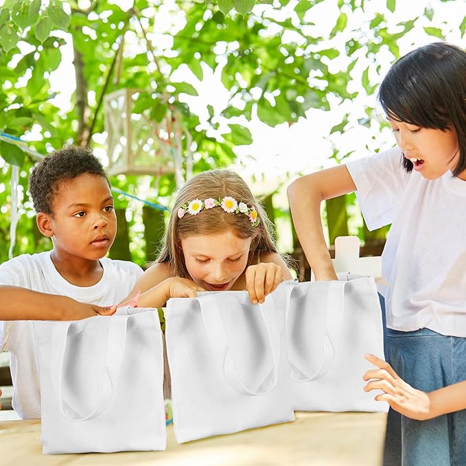 Amylove 24 Pcs Mini Tote Bag Sublimation Blank Canvas Tote Bags Reusable Grocery Luggage DIY Sack Goody for Party Even (10 x 10 Inch,White)