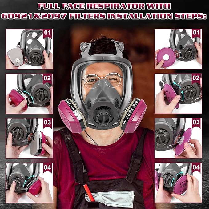 Gas Masks Survival Nuclear and Chemical - Reusable Full Face Respirator Gas Mask with Activated Carbon Filter