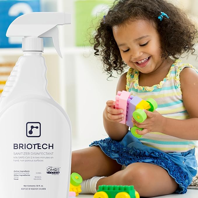 BRIOTECH Sanitizer Disinfectant Hypochlorous Spray, Kill 99.99% of Viruses & Bacteria, Control Mold, Eliminate Odor, Gentle for Nursery & Play Rooms, Food Contact Surface Sanitizer, 4 fl oz (2 Pack)