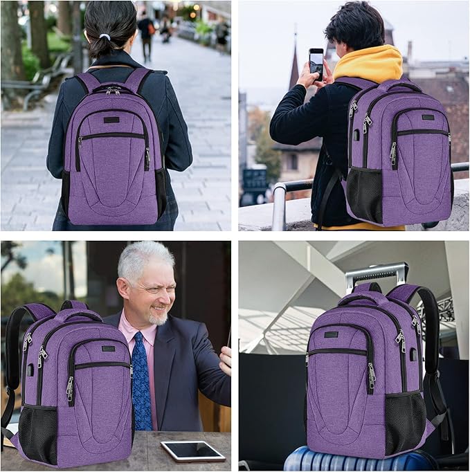 BIKROD Backpack for Women and Men, Extra Large School Backpacks for Teens, Water Resistant Back Pack with USB Charging Port Fits 17 Inch Laptop, Business Anti Theft Sturdy Computer Bag Gifts, Purple