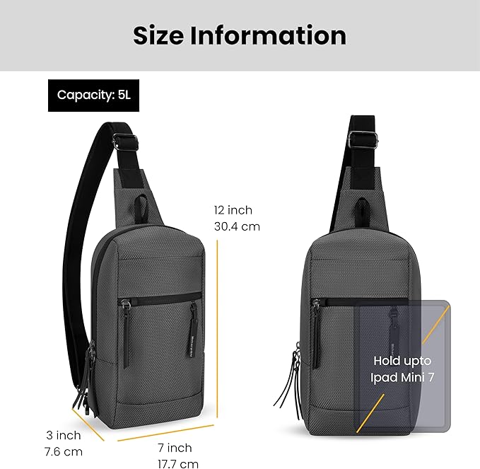 Sherpani Metro, Anti Theft Sling Bag, Sling Backpack, 5L Travel Bag, Shoulder Chest Purse, Crossbody Backpack for Women, Metal Hardware, Travel Gift (Granite)