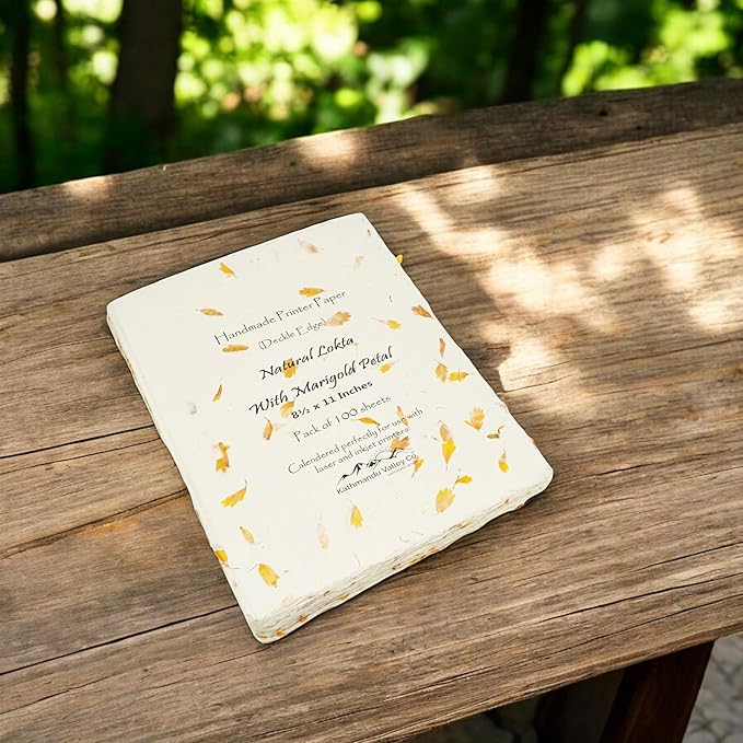 Handmade Lokta Laser and Inkjet Printer Paper with Deckle Edge 8.5x11 Inch Vintage Decorative Specialty Printing Paper (100 Sheets, Marigold)