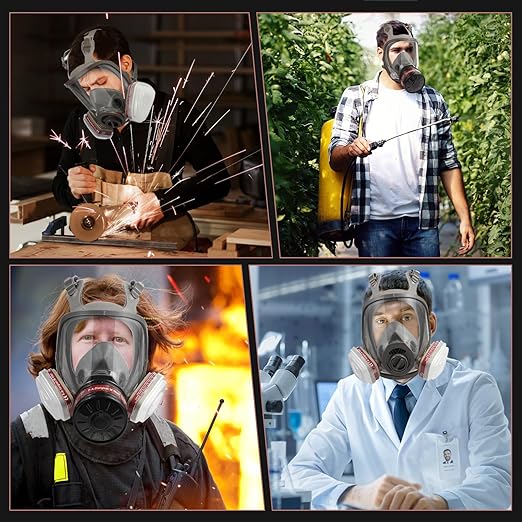 Reusable Full Face Respirator Gas Mask - Survival Nuclear and Chemical with 40 mm Activated Carbon Filter, for Gases, Vapors, Dust, Chemicals