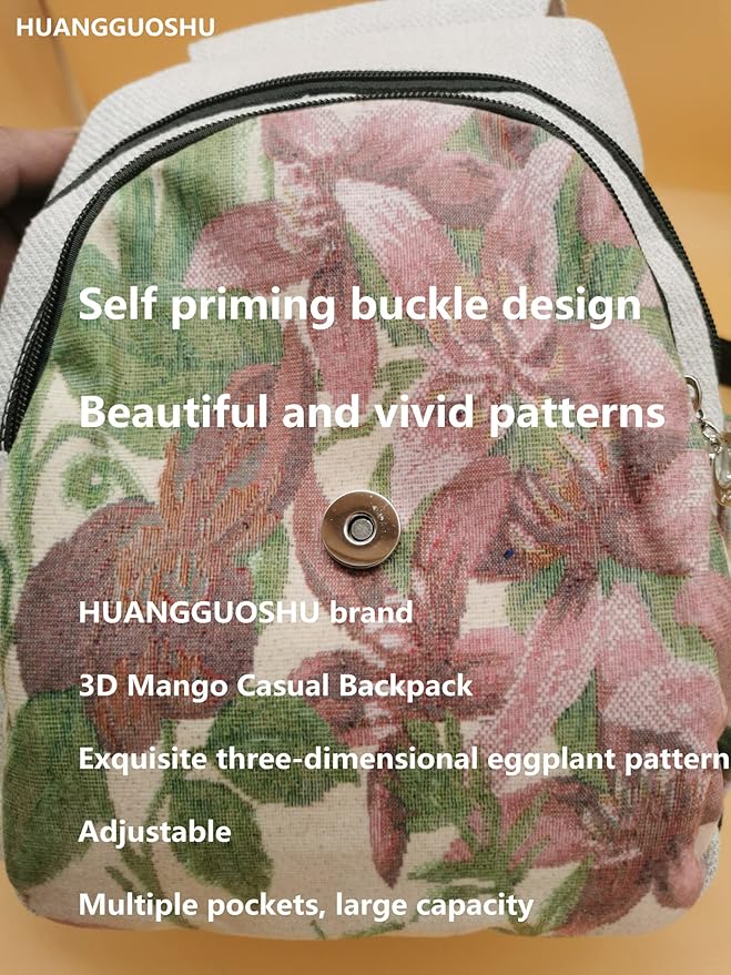 HUANGGUOSHU Women Cotton Woven Bohemian Hemp Boho Canvas Embroidery Multi Pocket Retro Cute Backpack Wallet Backpack Mango