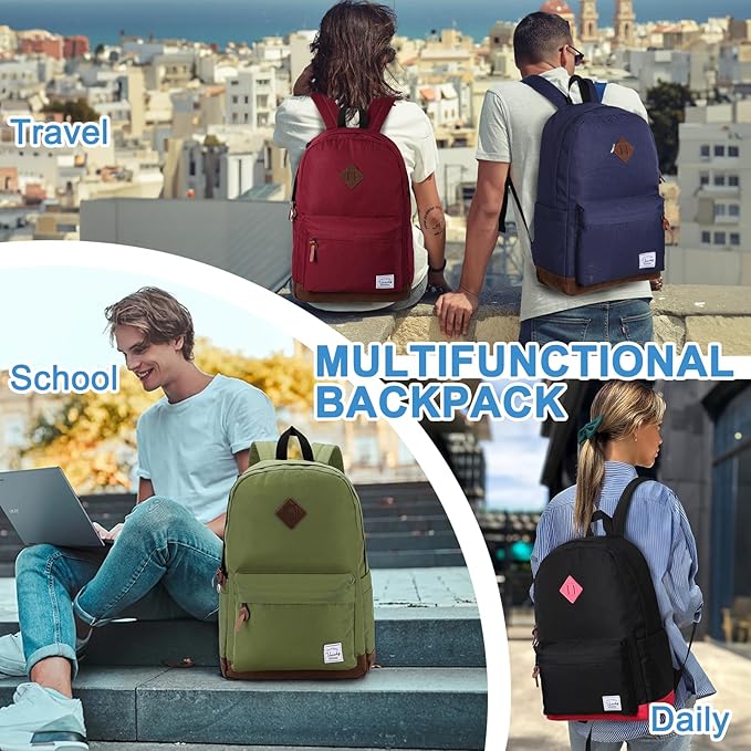 Backpack for Men Women,VASCHY Classic Water-resistant Lightweight Travel School Backpack Casual Daypack