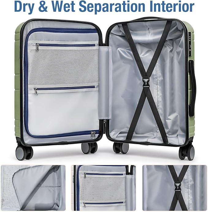 KYME Carry On Luggage 22x14x9 Airline Approved with TSA Lock Hard Shell Carry On Suitcase Lightweight Suitcases with Wheels Small Luggage for Men Women,Carry-On 20 Inch,Lt Green