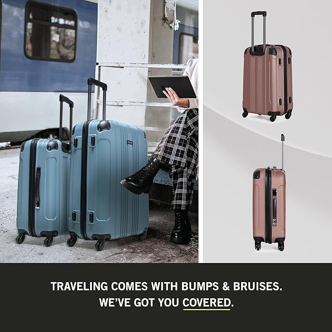 Kenneth Cole REACTION Out of Bounds Lightweight Hardshell 4-Wheel Spinner Luggage, Rose Gold, 3-Piece Set (20", 24", & 28")