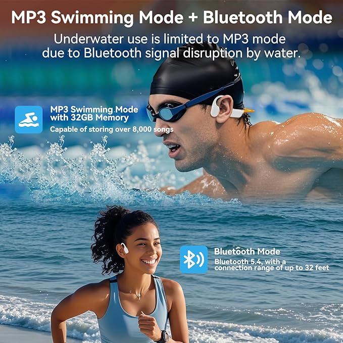 Swimming Headphones IP68 Waterproof, Open Ear Bone Conduction Headphones Bluetooth 5.4 with 32GB MP3 Player, Secure Comfort Underwater Swim Earbuds for Jogging Cycling Fitness-SurfAudio(Orange)