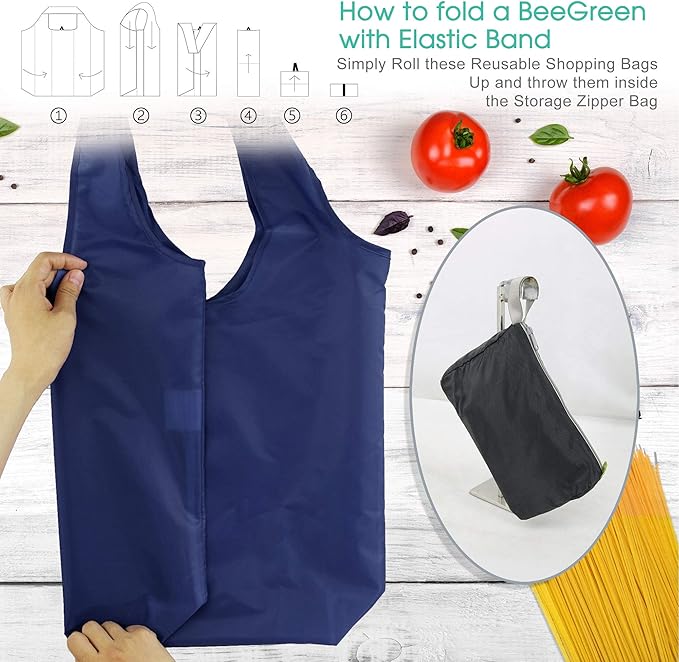 BeeGreen 12 Pack Bulk Reusable Grocery Bags Multicolor Durable Machine Washable Grocery Bags for Shopping X-Large 50LBS Heavy Duty Folding Reusable Bags Totes with Zipper Storage Bag