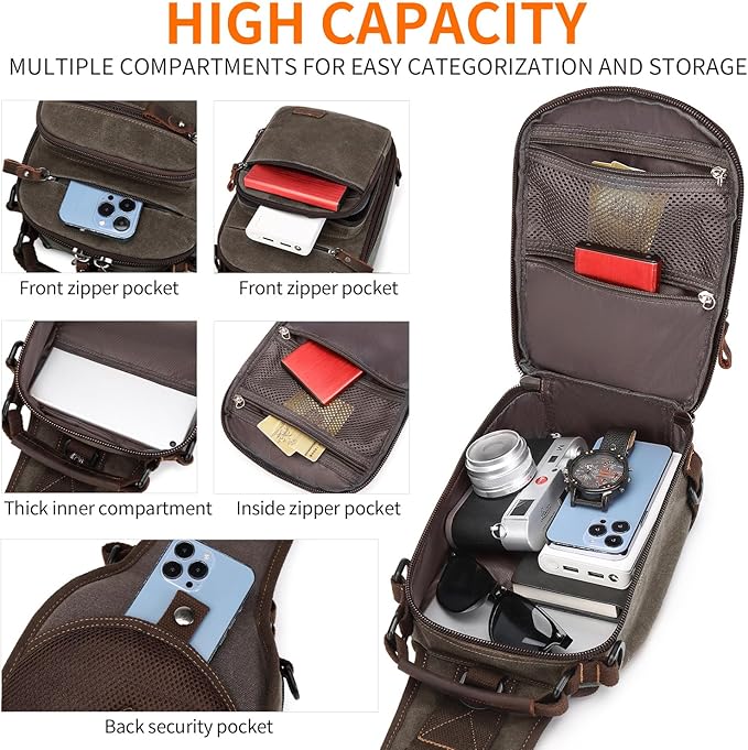 Nerlion Sling Bag for Men Waxed Canvas Crossbody Bag Chest Bag Water Resistant Shoulder Bag Casual Daypack