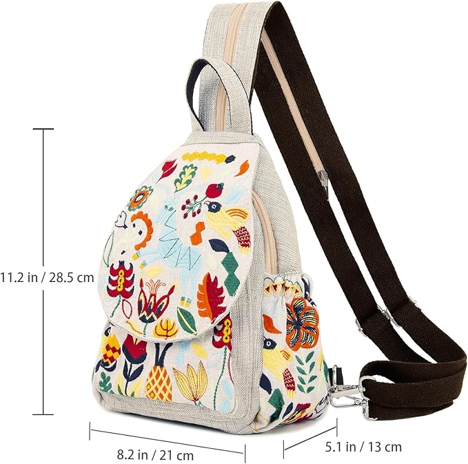SILKAREA Vintage Embroidered Floral Ethnic Backpack for Women Handbag Shoulder Bag Mini Travel Purse (Embroidered White)