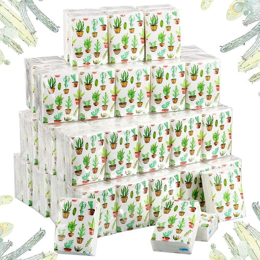 100 Pack Facial Tissue Mini Paper Pocket Tissues Small Size Travel Tissue Packs for Wedding Party Favors Graduation Celebration, 3 Ply, 2.8 x 2.2 In(Cactus)
