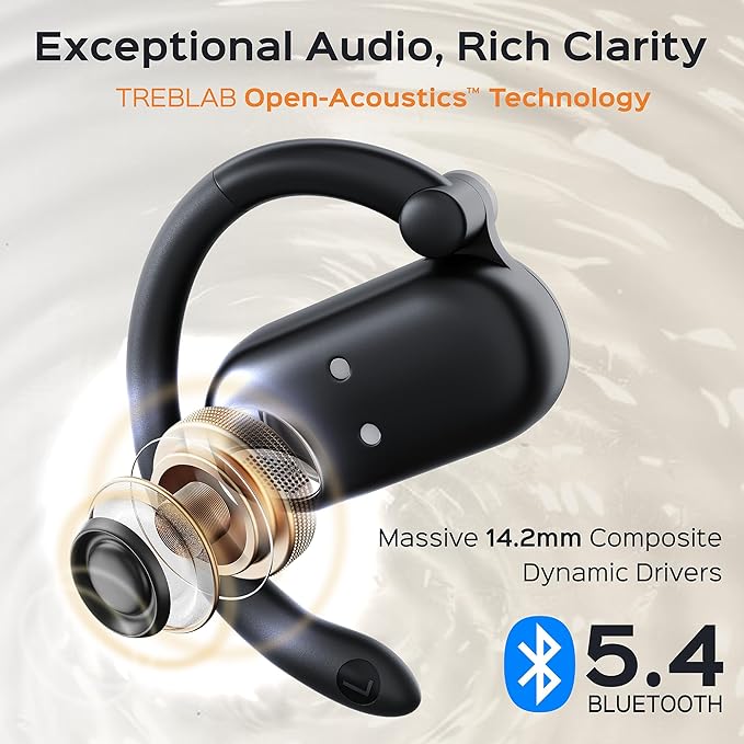 TREBLAB X-Open - True Open Ear Wireless Earbuds, Lightweight Comfort, Behind-Ear Fit, Immersive Sound, Dual Mic for Calls, 40H Playtime, Bluetooth Headphones Open Ear for Sports, Workout, Running