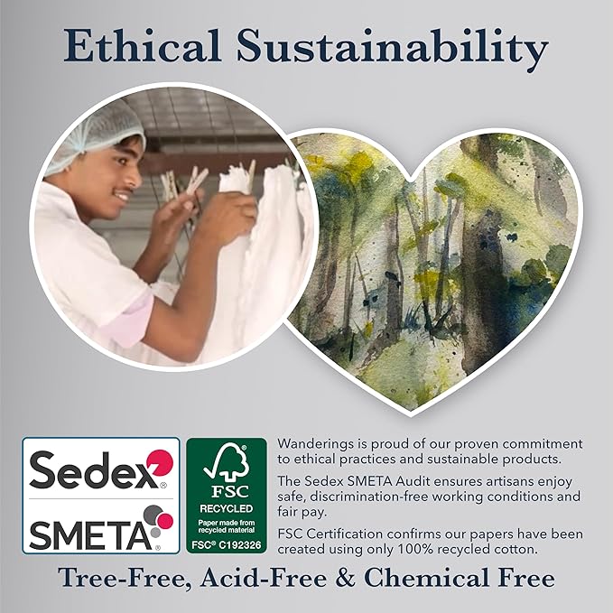 Wanderings Blue A4 Handmade Paper with Deckled Edge - 8.3" x 11.7", 150 GSM, 50 Sheets Textured Paper - Perfect for, Drawing, Writing, Printing, Watercolor & Mixed Media