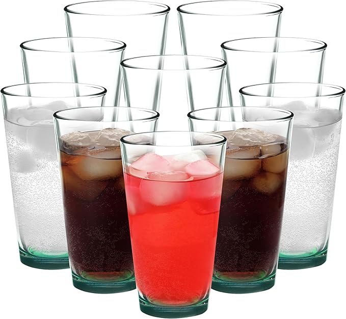 DISCOUNT PROMOS Arc Pint Glass 16 oz. Set of 10, Bulk Pack - Beer Glasses, Heavy Duty Drinkware - Green