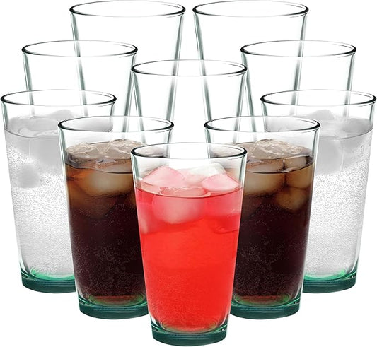 DISCOUNT PROMOS Arc Pint Glass 16 oz. Set of 10, Bulk Pack - Beer Glasses, Heavy Duty Drinkware - Green