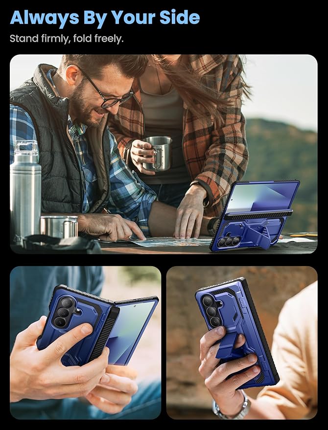 i-Blason Armorbox for Samsung Galaxy Z Fold 7 Case with Stand [Tempered Glass Screen Protector] [Hinge Protection] Full-Body Heavy Duty Rugged Shockproof Protective Case for Z Fold 7 (Blue)