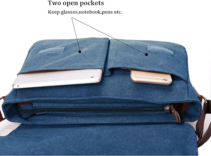 Vintage Canvas Satchel Messenger Bag for Men Women,Travel Shoulder bag 13.5" Laptop Bags Bookbag (Blue)