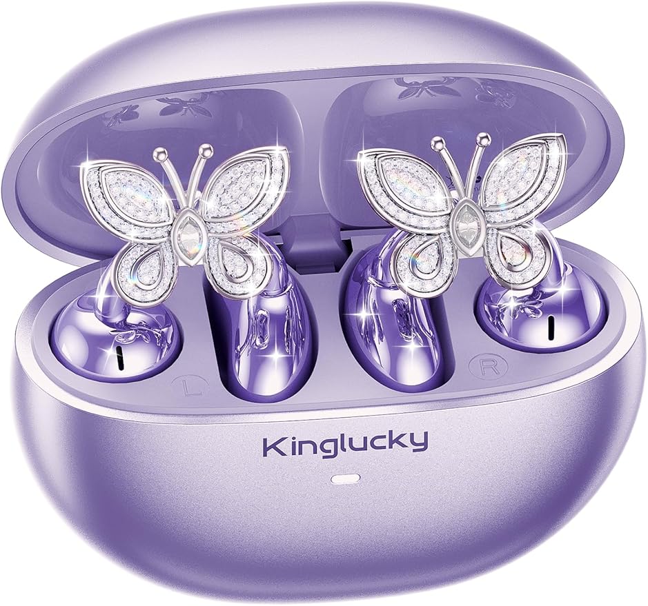 Kinglucky ClipFree Open-Ear Headphones, Butterfly-Inspired Ear-Cuff Design, Stylish & Comfortable Clip-On Ear Buds, Wireless Earbuds for Women, Long Battery Life, Great for Gifting - Purple