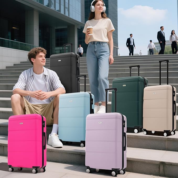 Merax Luggage Sets of 3 Piece Carry on Suitcase Airline Approved,Hardcase Suitcase Set with Double Spinner Wheels,Dark Green