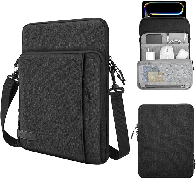 MoKo 12.9 Inch Tablet Sleeve Bag Carrying Case with Pockets Fits 13 Inch New iPad Pro M4 & Air M2 2024, iPad Pro 12.9 M2&M1, Surface Laptop Go 12.4", Galaxy Tab S8+/S9+ 12.4", Black & Gray