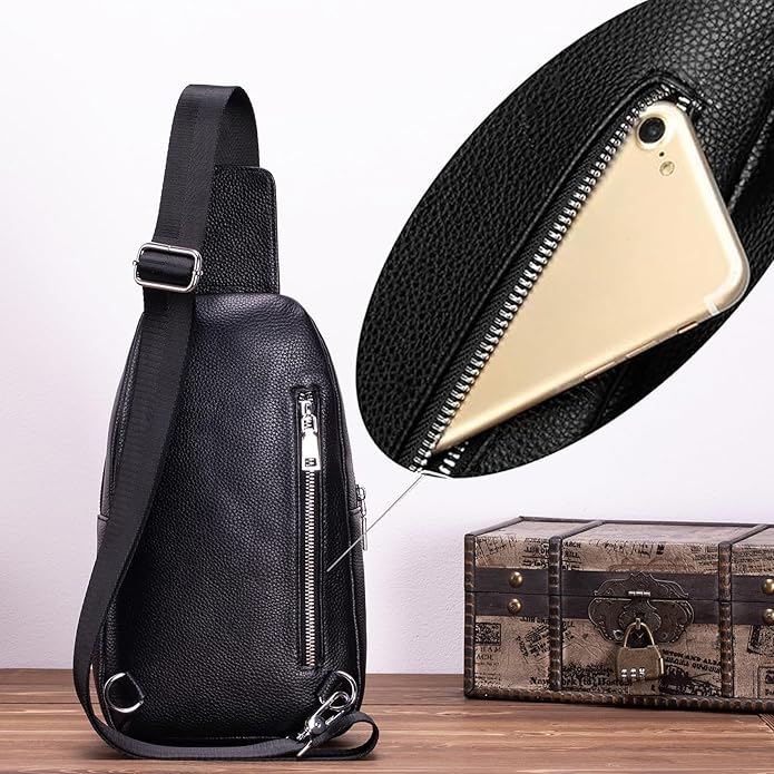 KPYWZER Vintage Leather Sling Bag Backpack for Men Crossbody Shoulder Chest DayPack Backpacks