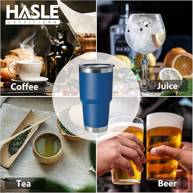HASLE OUTFITTERS 30oz Stainless Steel Tumbler, Double Wall Vacuum Insulated Travel Mug Tumbler, Durable Insulated Coffee Mug, Gift Box Set (Dark Blue, 12)