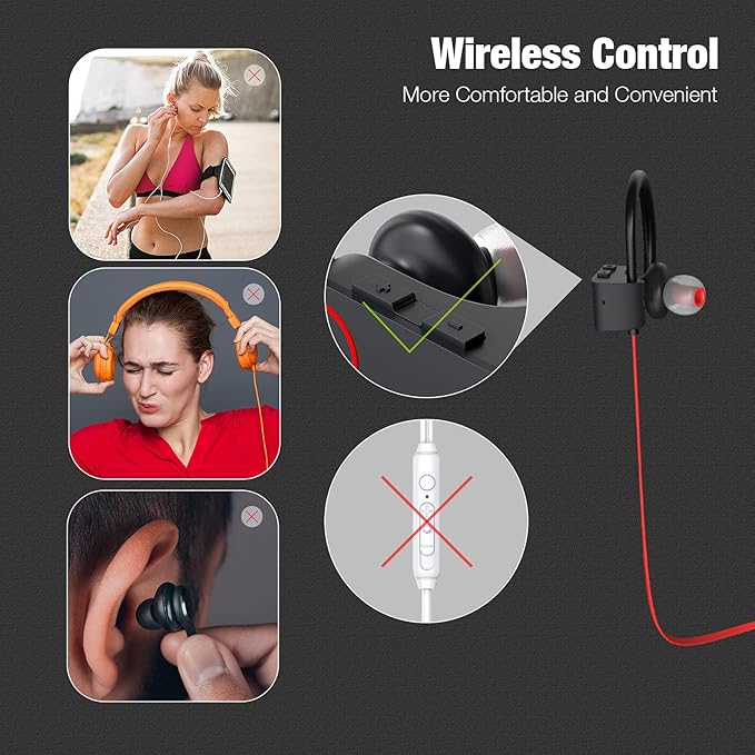 Boean Bluetooth Headphones Wireless Earbuds Bluetooth 5.3 Running Headphones IPX7 Waterproof Earphones with 16 Hrs Playtime Stereo Sound Isolation Headsets for Workout Gym