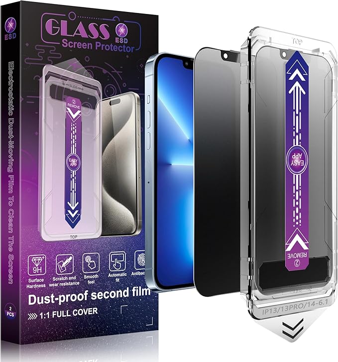 2 Pack Matte Privacy Screen Protector for iPhone 16e and iPhone 14 and iPhone 13 and iPhone 13 Pro 6.1-Inch Auto Dust Removal, No Bubbles,Anti-Spy Tempered Glass Film, Easy Installation
